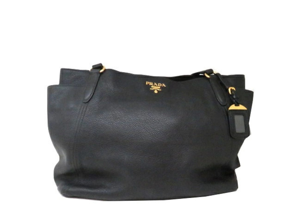 Prada Bag Shoulder Tote Embossed Black